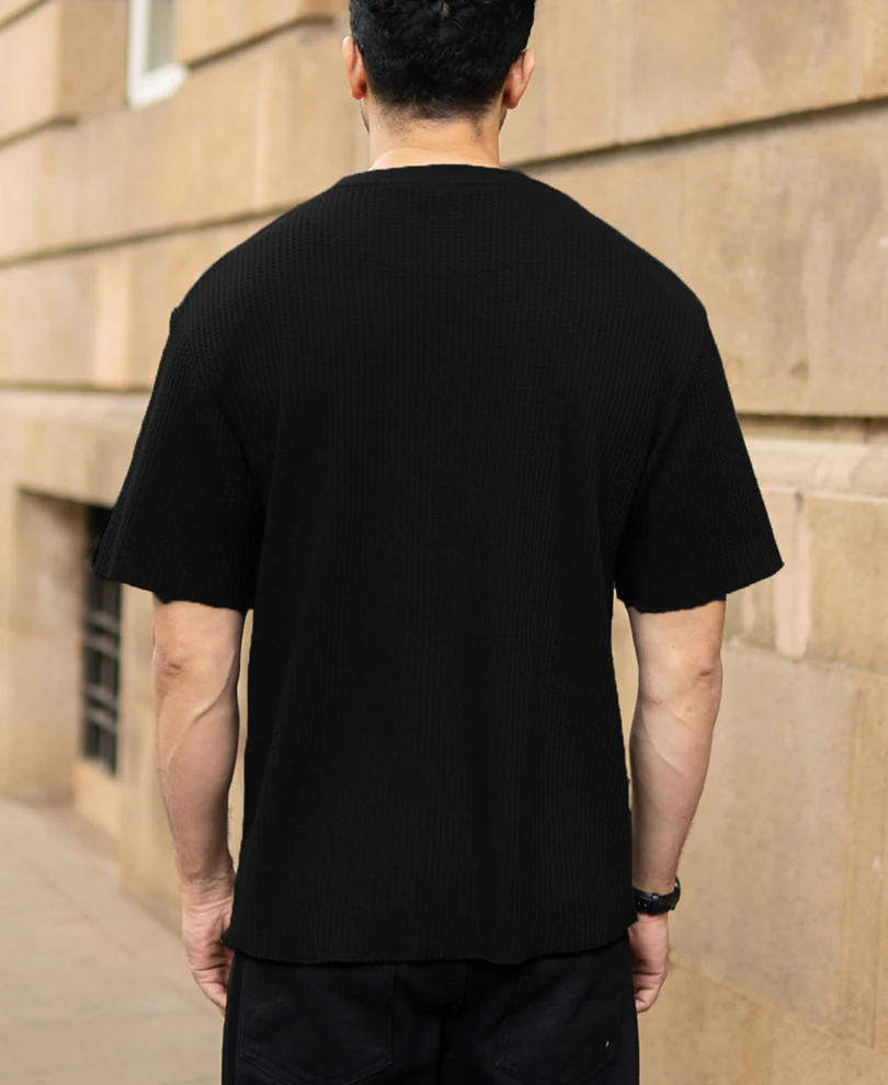 Black Structured Oversized Half Sleeves T Shirt - Image 5
