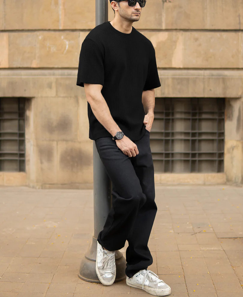 Black Structured Oversized Half Sleeves T Shirt - Image 6