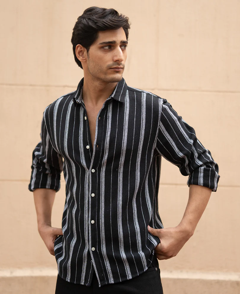 Black Structured Stripe Shirt - Image 2