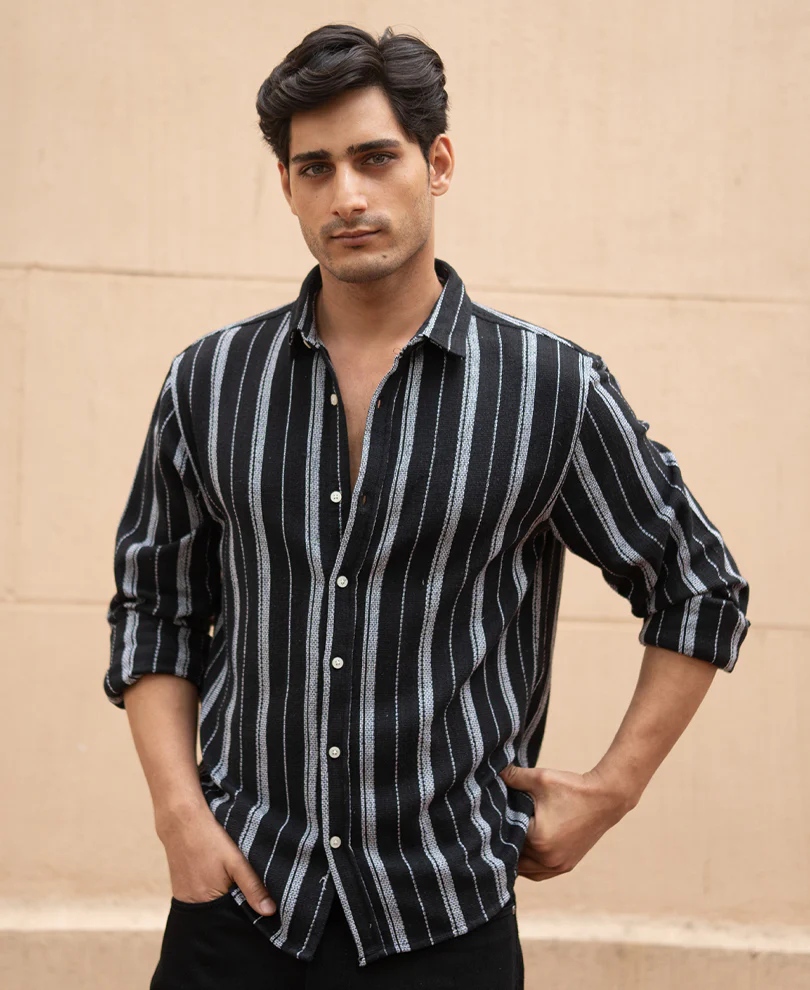 Black Structured Stripe Shirt - Image 3