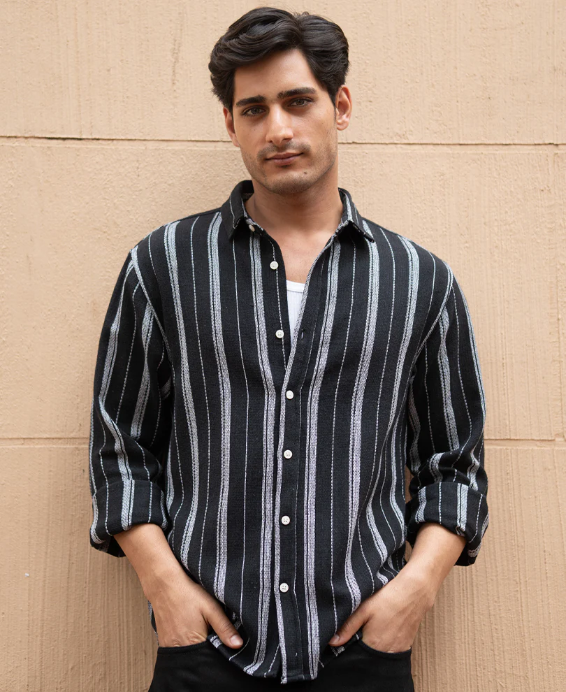 Black Structured Stripe Shirt - Image 4