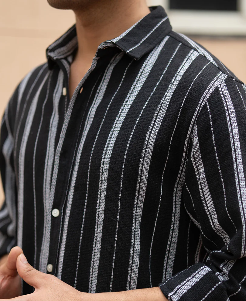 Black Structured Stripe Shirt - Image 5