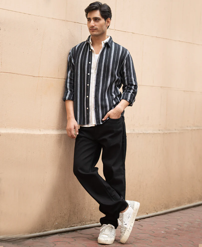 Black Structured Stripe Shirt - Image 7