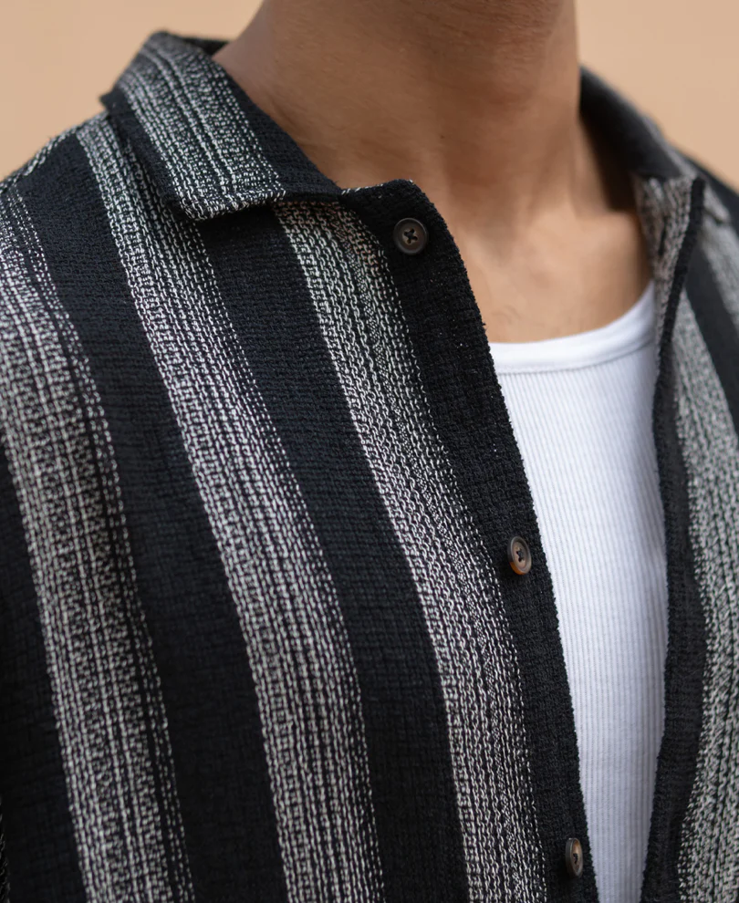 Black Structured Striped Shirt 100% Cotton - Image 5