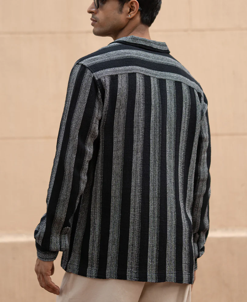 Black Structured Striped Shirt 100% Cotton - Image 6