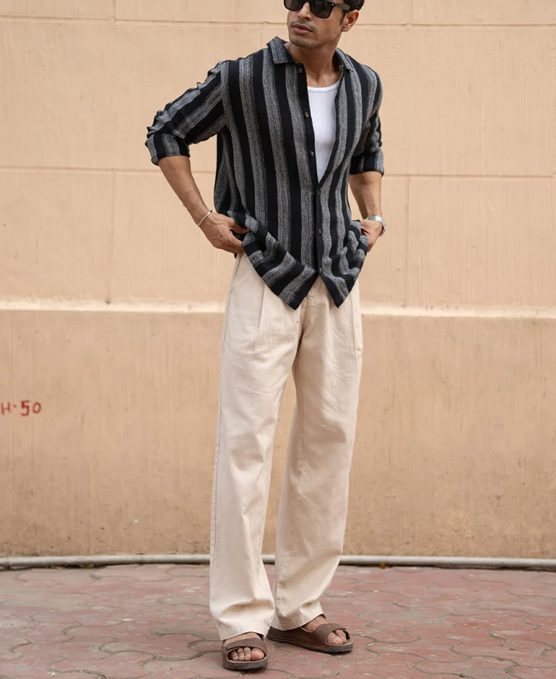 Black Structured Striped Shirt 100% Cotton - Image 7