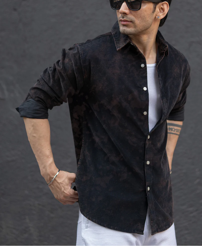 Black Washed Corduroy Shirt 100% Cotton - Image 2