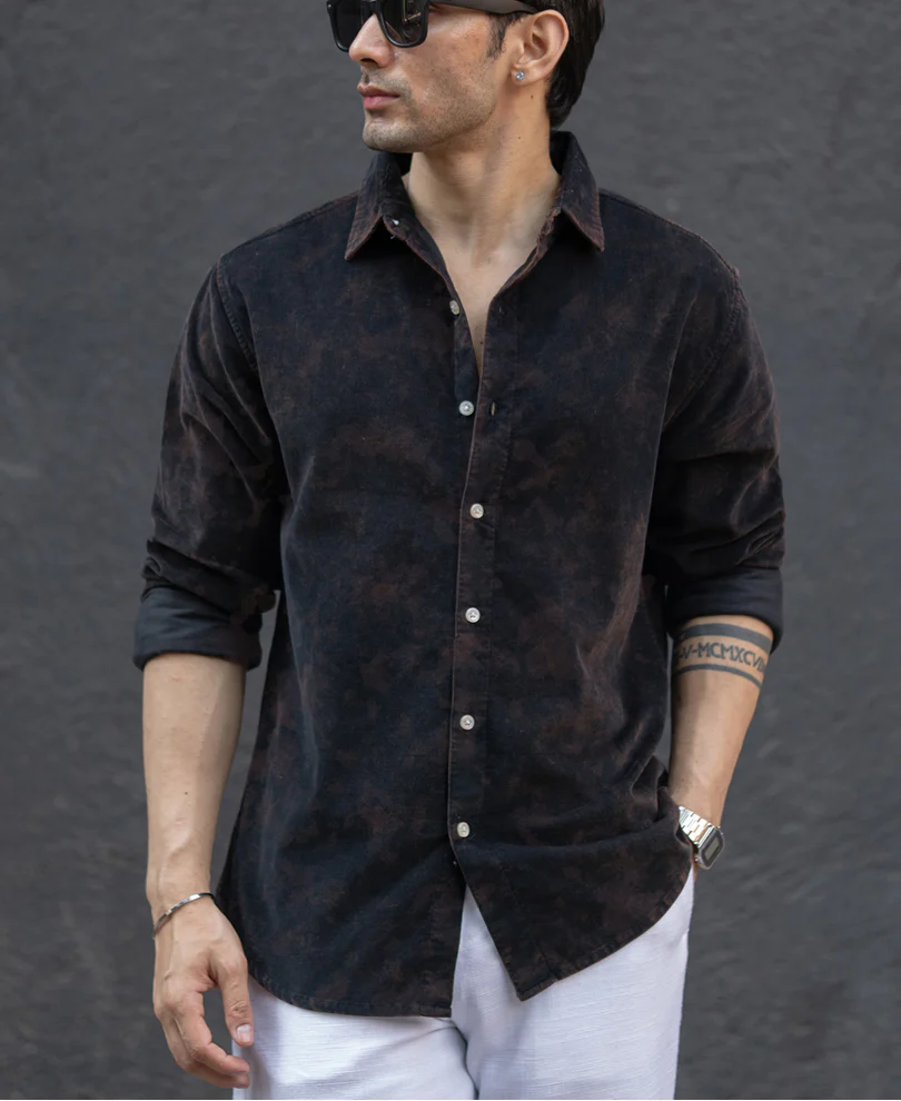 Black Washed Corduroy Shirt 100% Cotton - Image 3
