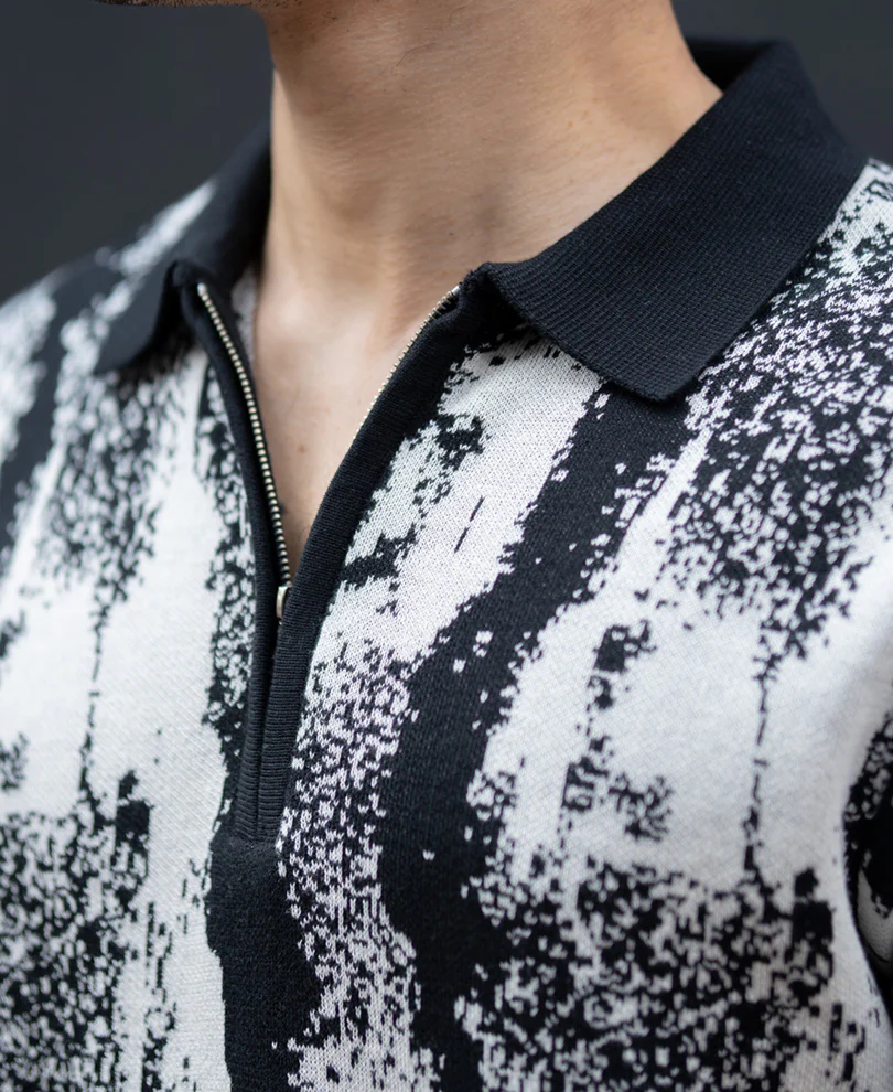 Black White Jacquard Knit T-Shirt 100% Cotton - Image 5