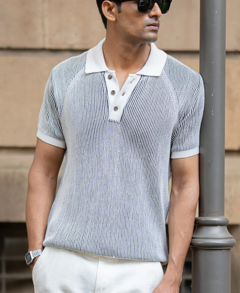 Black & White Knit T-Shirt 100% Cotton - Image 2