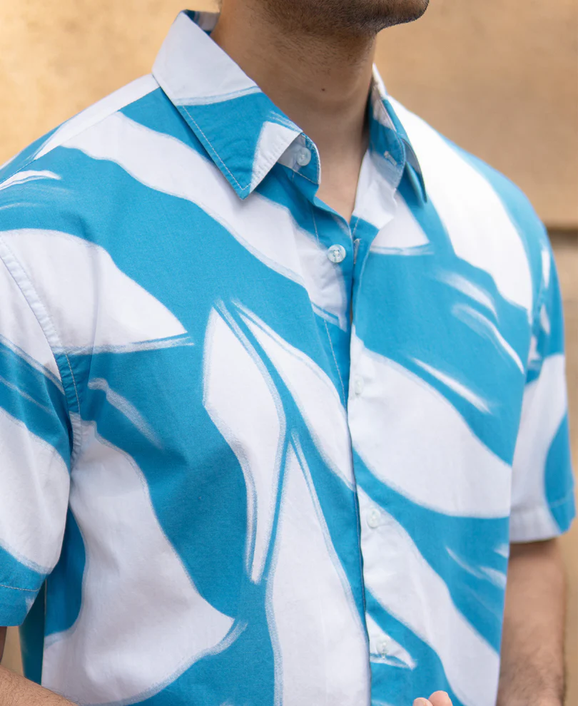 Blue Abstract Print Lightweight Shirt 100% Cotton - Image 4