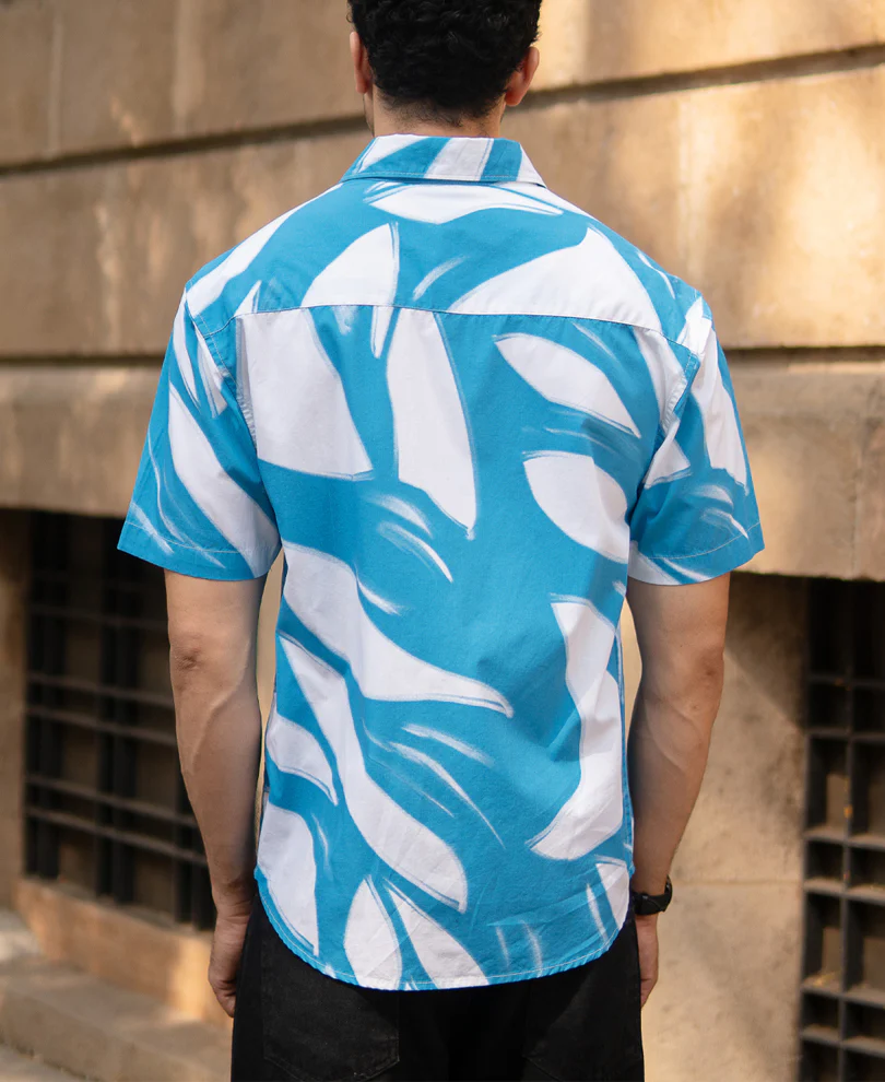 Blue Abstract Print Lightweight Shirt 100% Cotton - Image 5