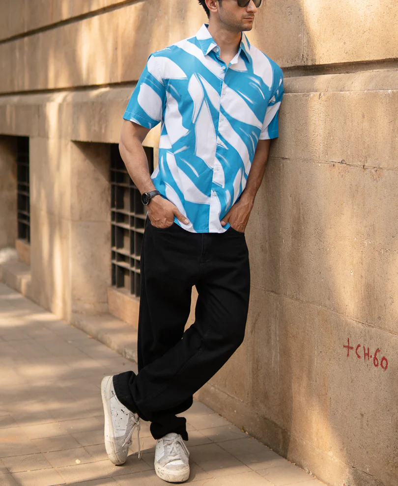Blue Abstract Print Lightweight Shirt 100% Cotton - Image 6