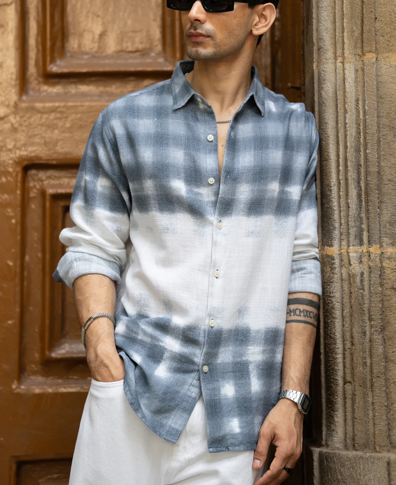 Blue Abstract Print Shirt 100% Cotton - Image 2