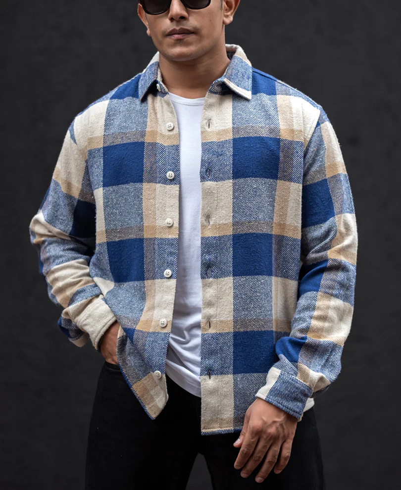 Blue And Off White Checked Regular Fit Full Sleeves Shirt - Image 3