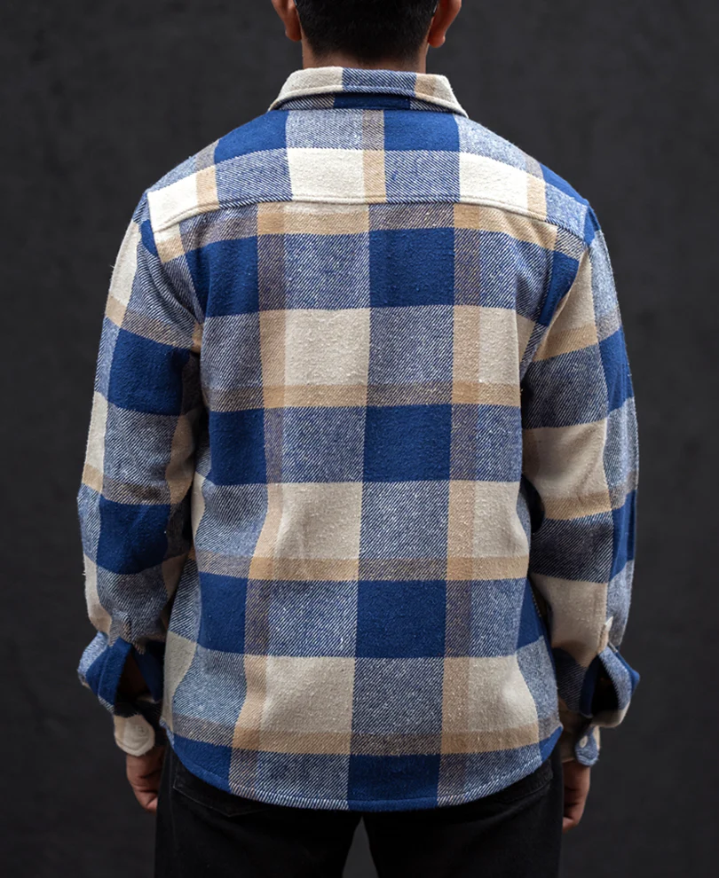 Blue And Off White Checked Regular Fit Full Sleeves Shirt - Image 5