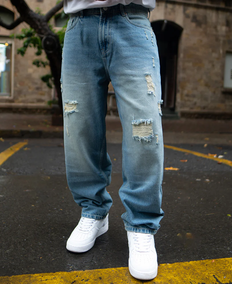 Blue Baggy Ripped Jeans 100% Cotton - Image 2