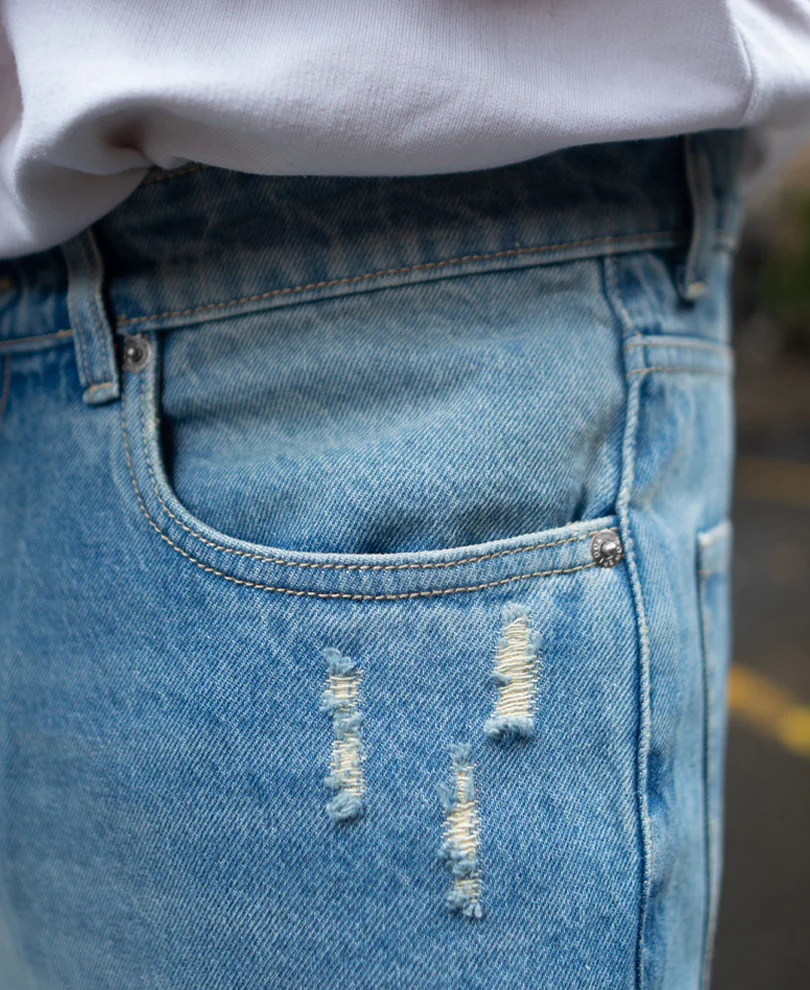 Blue Baggy Ripped Jeans 100% Cotton - Image 4