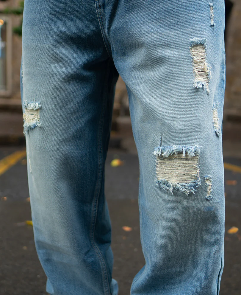 Blue Baggy Ripped Jeans 100% Cotton - Image 5