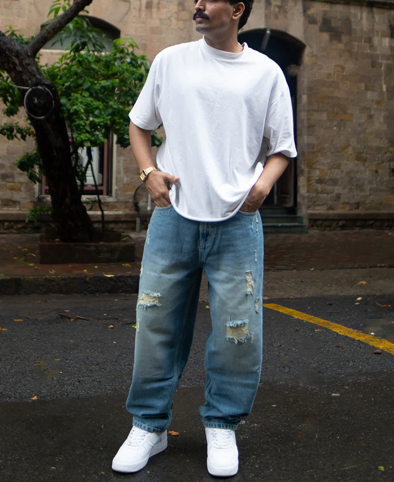 Blue Baggy Ripped Jeans 100% Cotton - Image 7