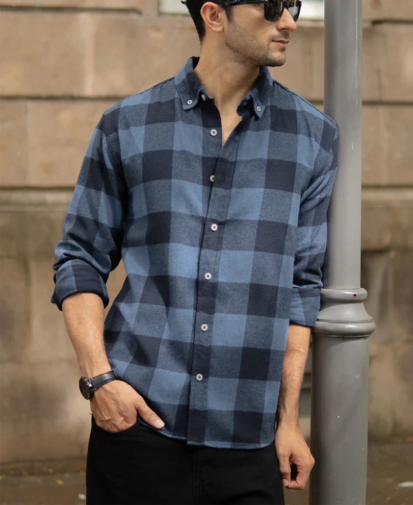Blue Brushed Checked Shirt - Image 2