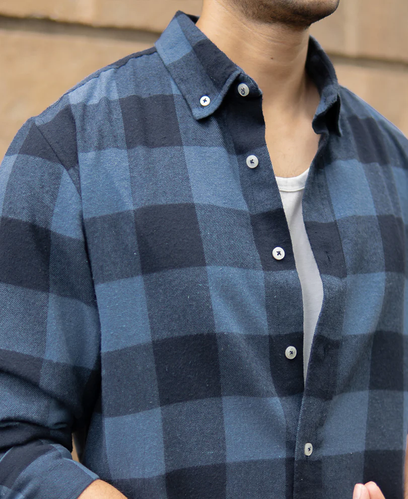Blue Brushed Checked Shirt - Image 4