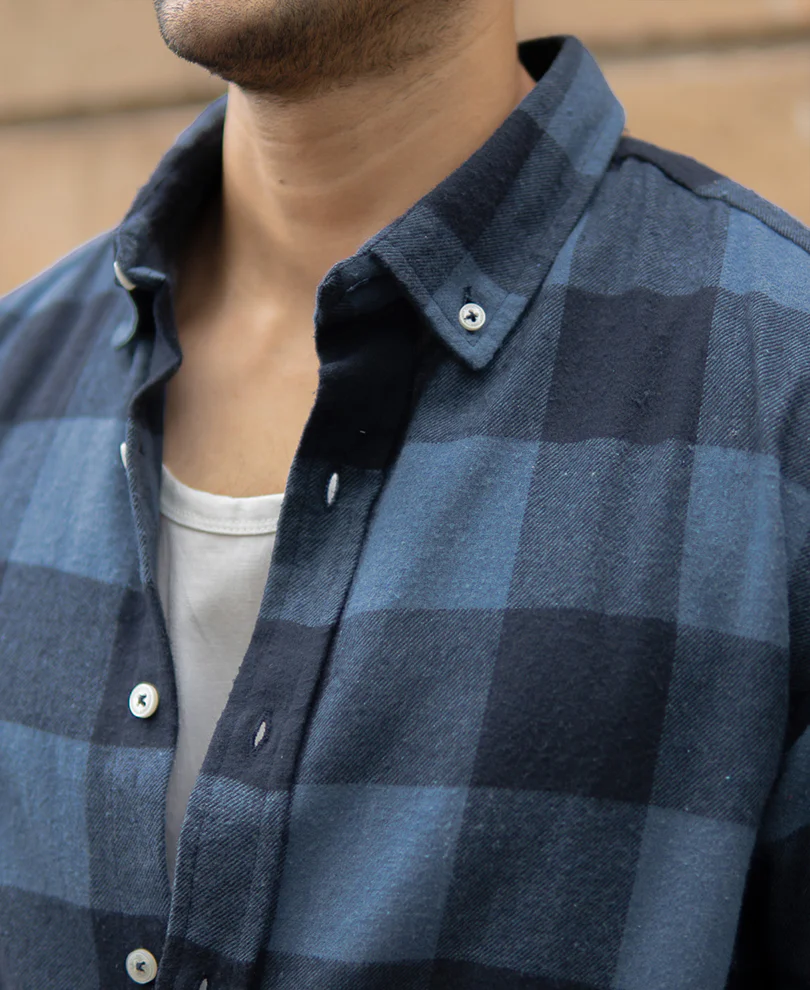 Blue Brushed Checked Shirt - Image 5