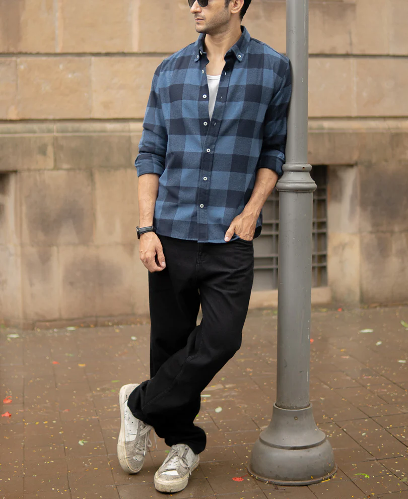 Blue Brushed Checked Shirt - Image 6