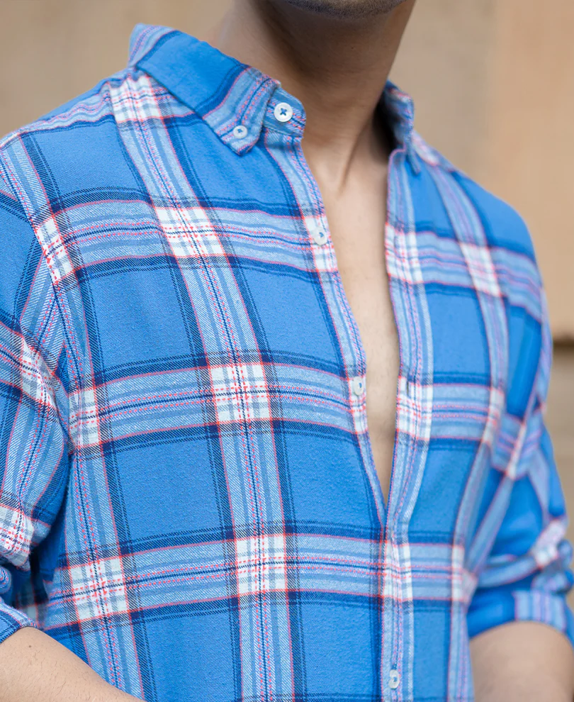 Blue Brushed Full Sleeves Checks Shirt 100% Cotton - Image 3