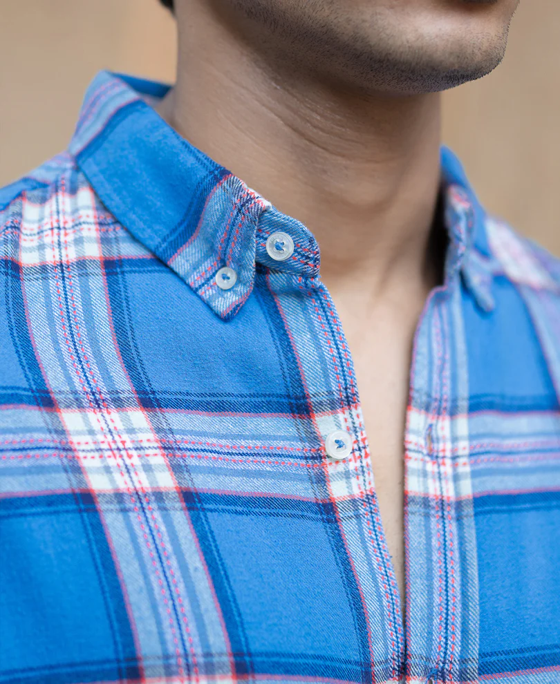 Blue Brushed Full Sleeves Checks Shirt 100% Cotton - Image 4