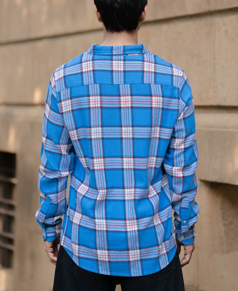 Blue Brushed Full Sleeves Checks Shirt 100% Cotton - Image 5