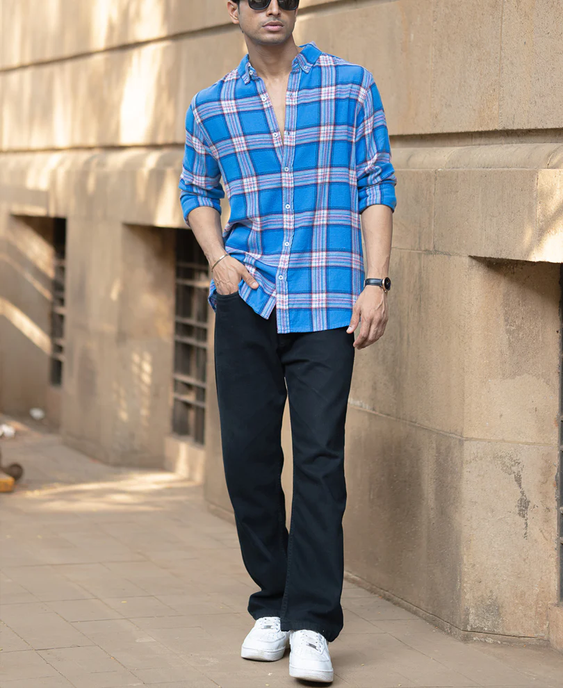 Blue Brushed Full Sleeves Checks Shirt 100% Cotton - Image 6