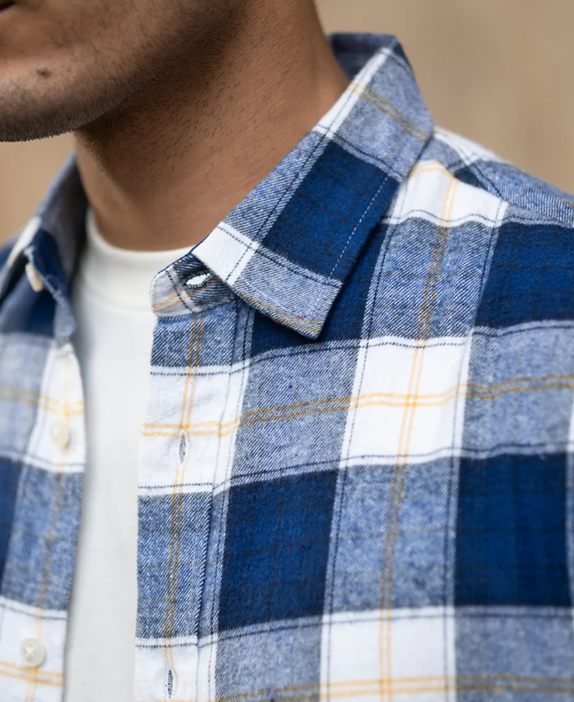 Blue Brushed Regular Fit Checks Shirt - Image 5