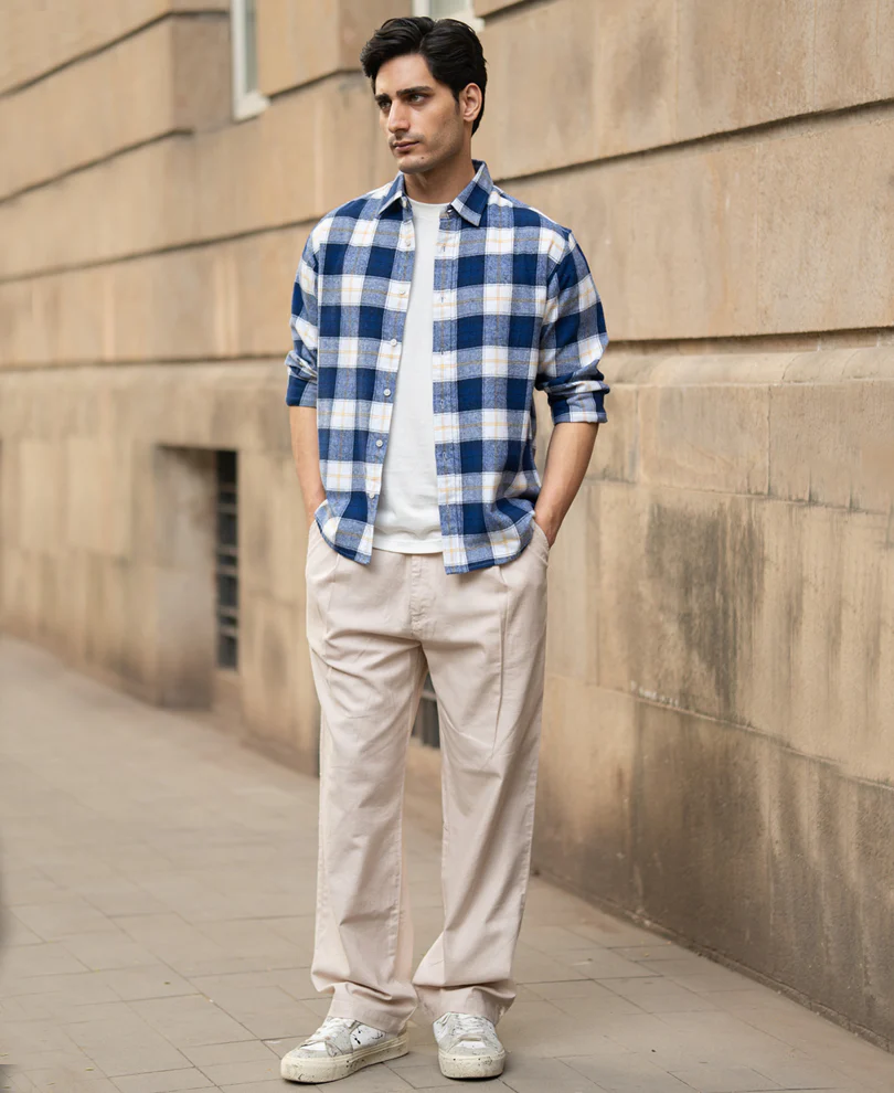 Blue Brushed Regular Fit Checks Shirt - Image 7