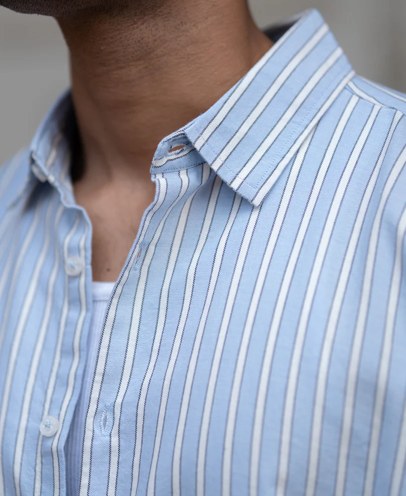 Blue Oxford Stripe Shirt 100% Cotton - Image 4