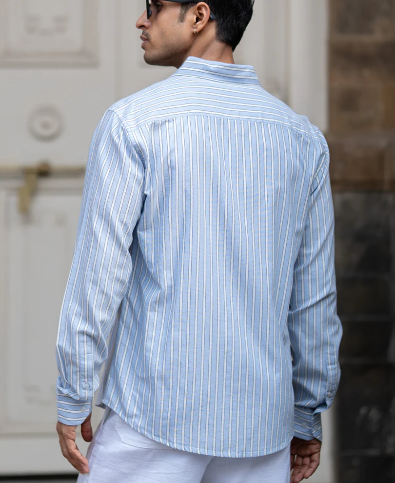 Blue Oxford Stripe Shirt 100% Cotton - Image 5