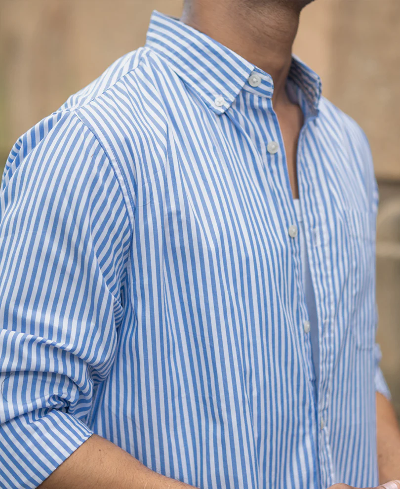 Blue Striped Buttondown Shirt 100% Cotton - Image 3