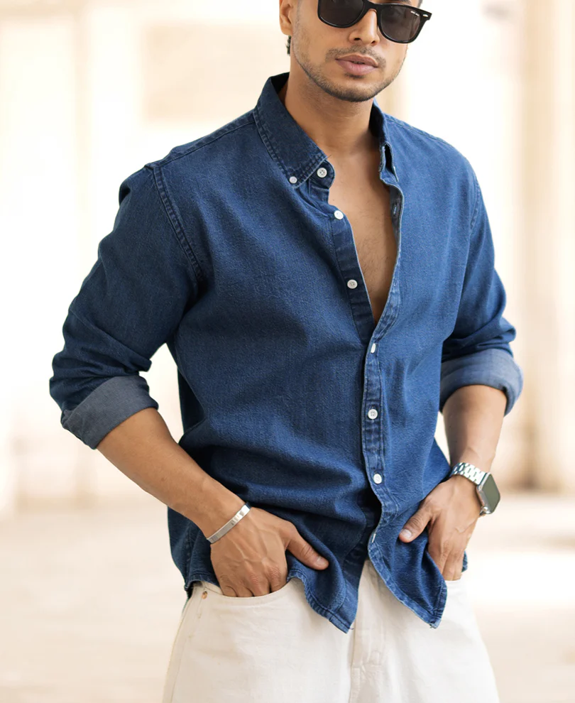 Blue Denim Shirt 100% Cotton - Image 3