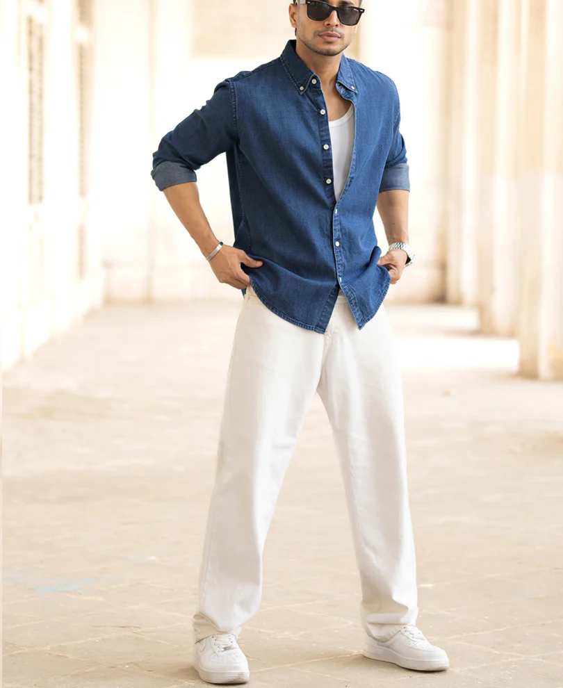 Blue Denim Shirt 100% Cotton - Image 6