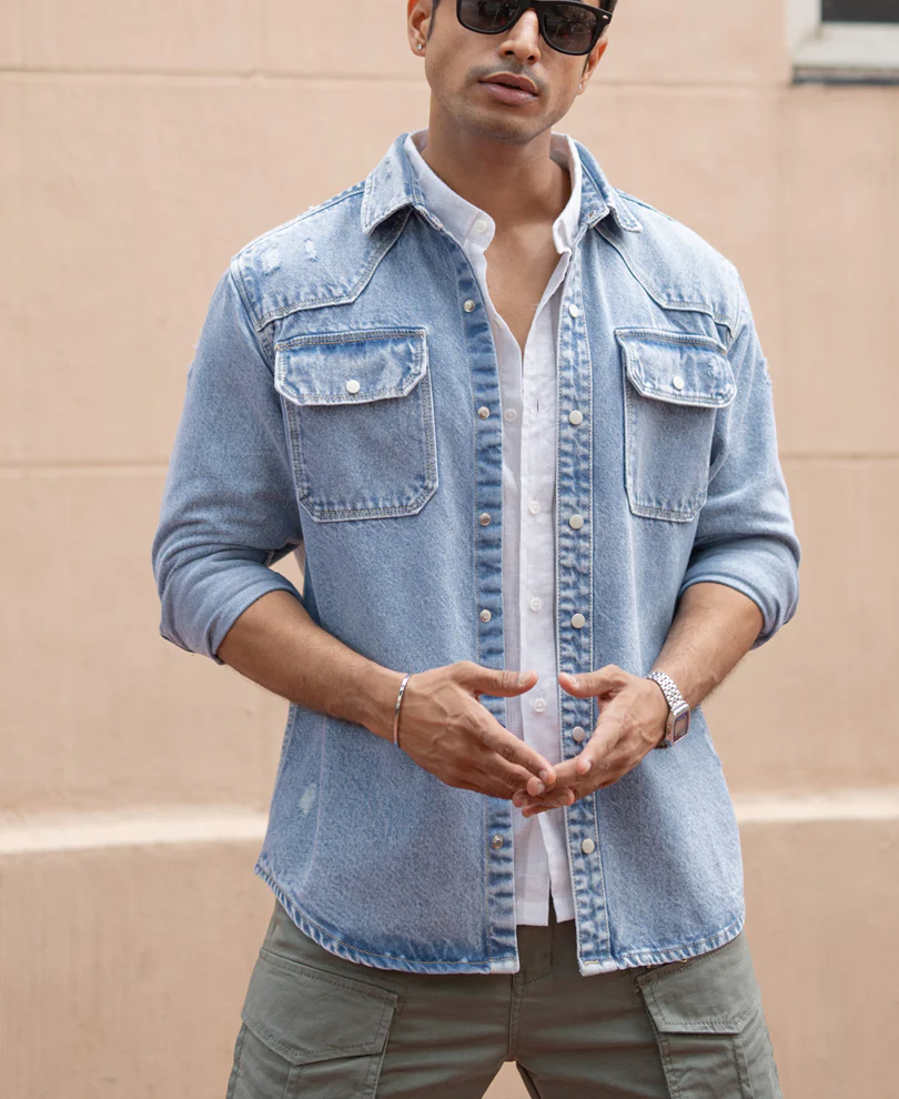 Blue Denim Regular Fit Full Sleeves Shirt 100% Cotton - Image 2
