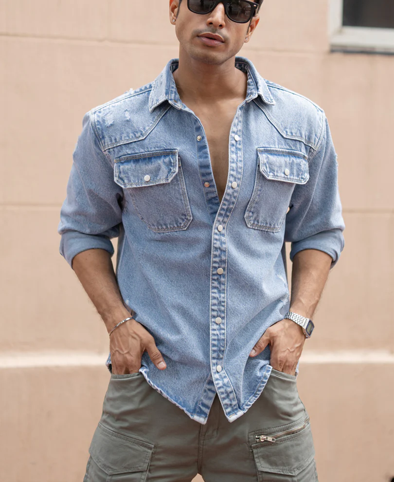 Blue Denim Regular Fit Full Sleeves Shirt 100% Cotton - Image 3
