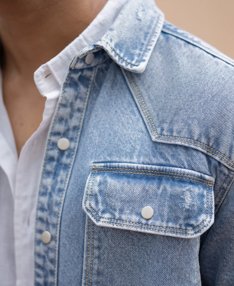 Blue Denim Regular Fit Full Sleeves Shirt 100% Cotton - Image 4