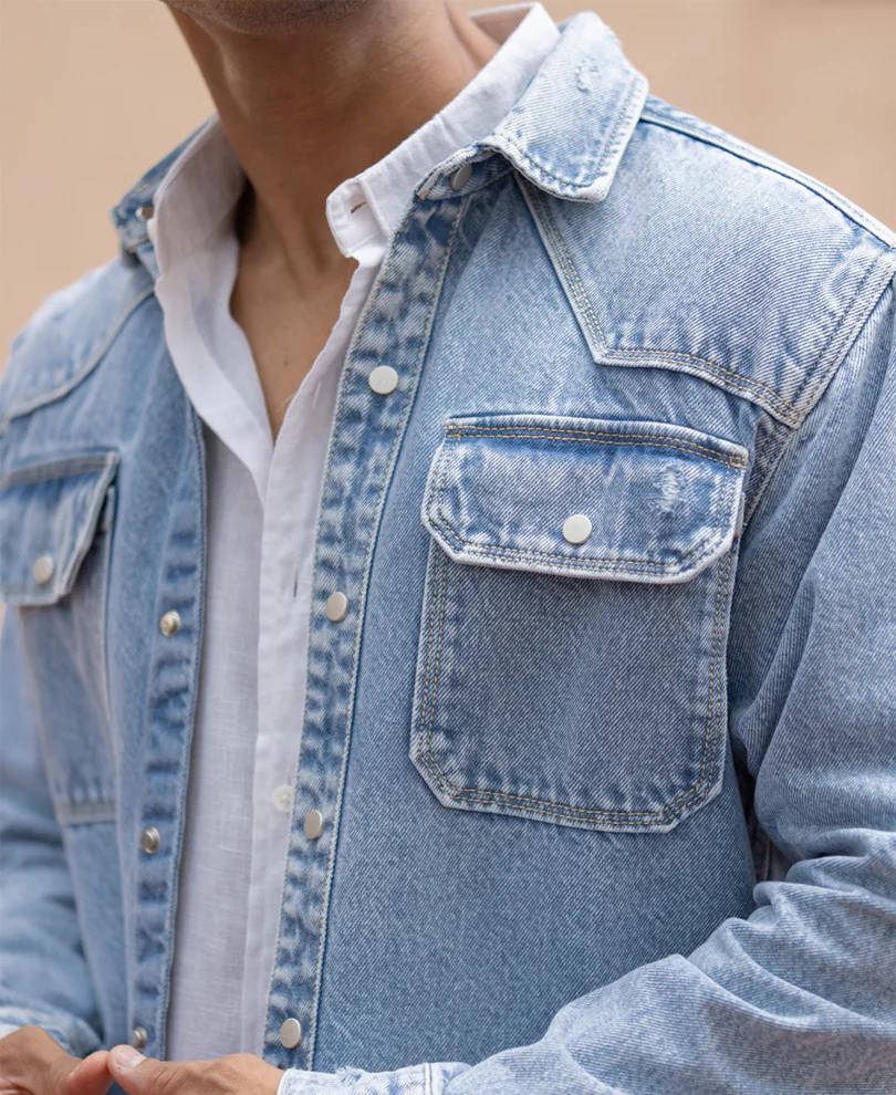 Blue Denim Regular Fit Full Sleeves Shirt 100% Cotton - Image 5