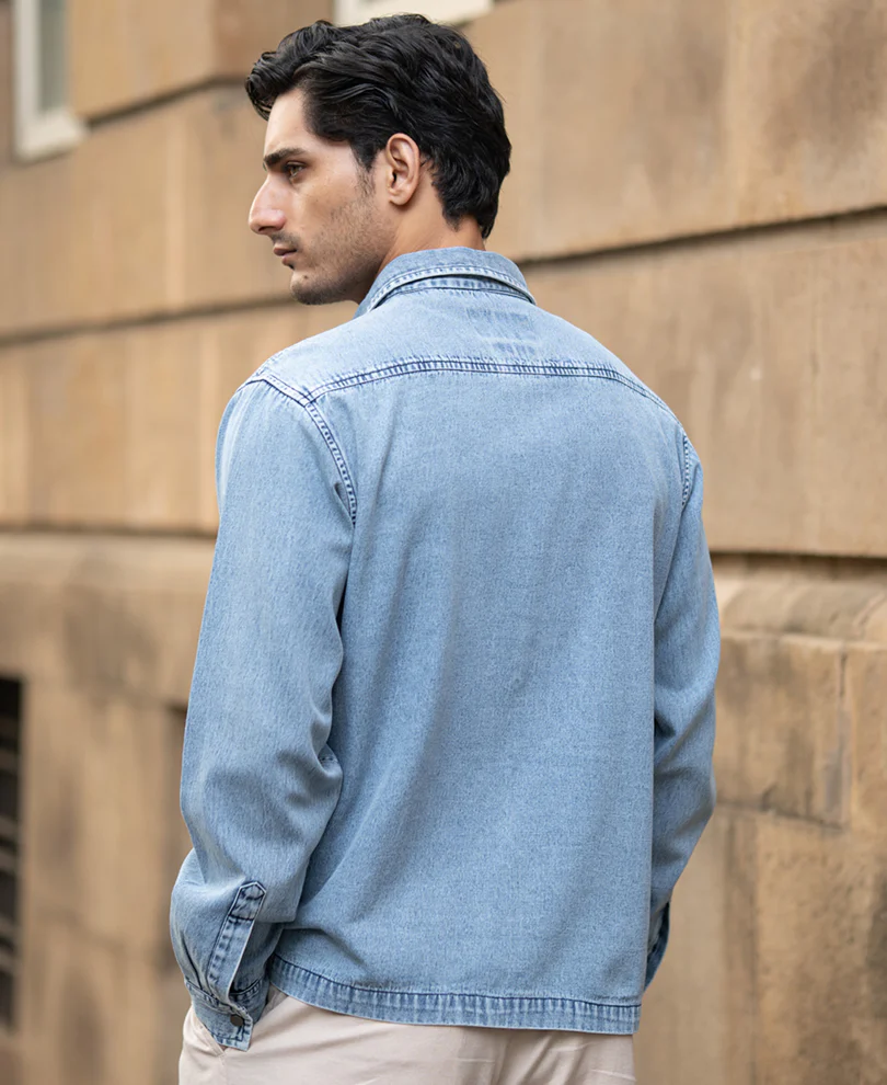 Blue Double Pocket Denim Shirt 100% Cotton - Image 5