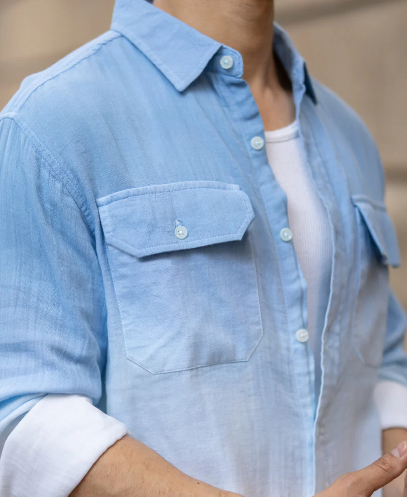 Blue Double Pocket Ombre Shirt 100% Cotton - Image 3