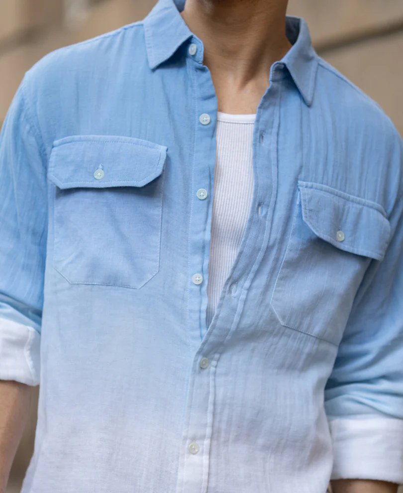 Blue Double Pocket Ombre Shirt 100% Cotton - Image 4