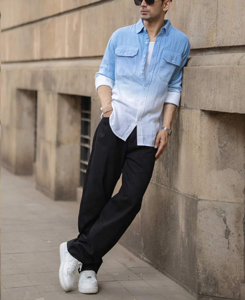 Blue Double Pocket Ombre Shirt 100% Cotton - Image 6