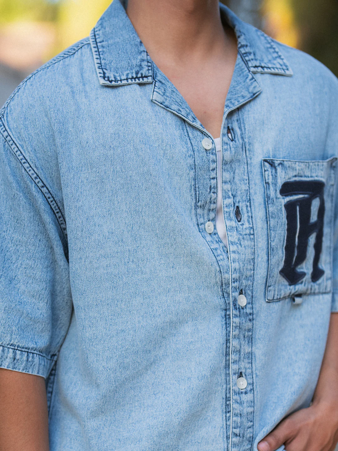 Blue Embroidered Denim Shirt 100% Cotton - Image 4