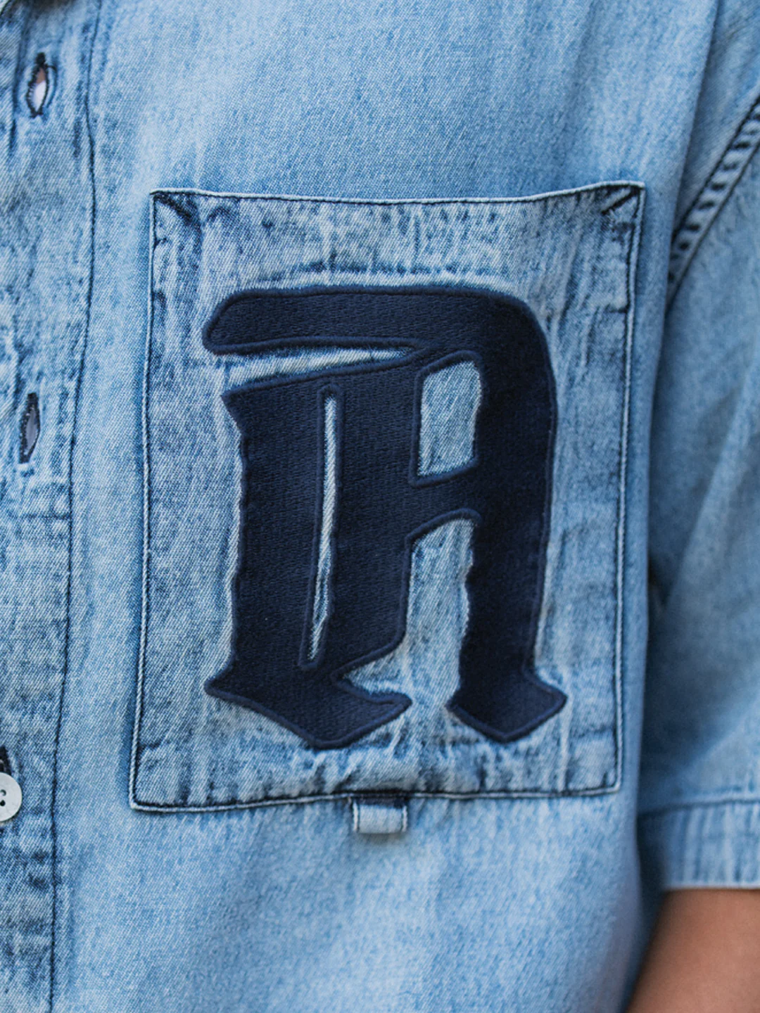 Blue Embroidered Denim Shirt 100% Cotton - Image 5