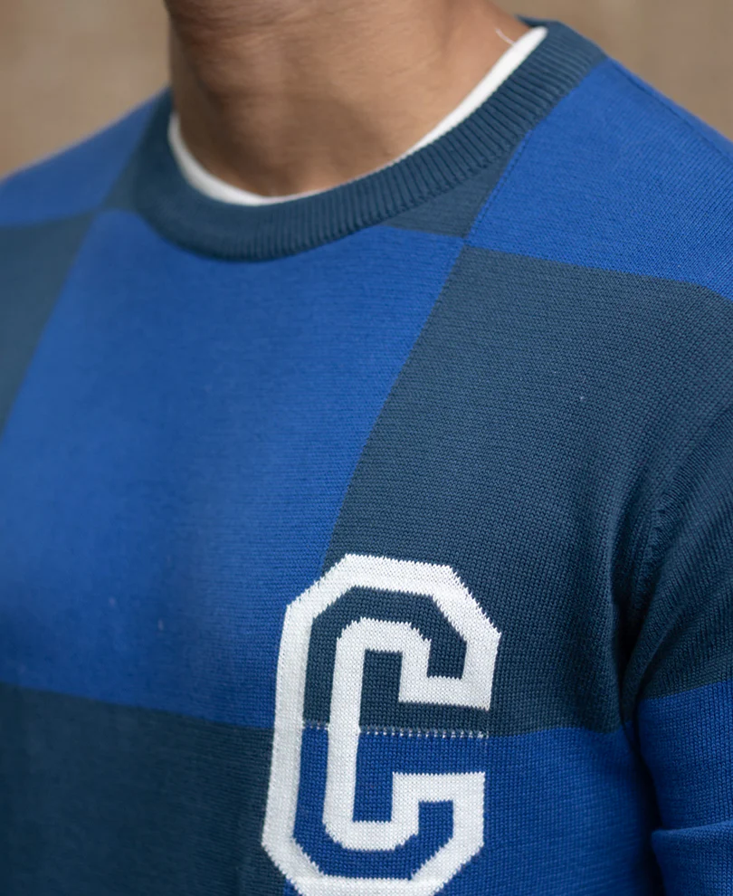 Blue Jacquard Knit T-Shirt 100% Cotton - Image 3